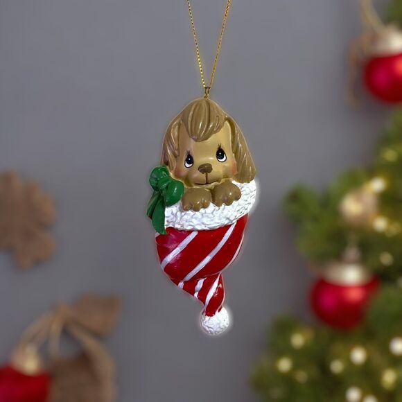 Precious Moments Puppy Dog In Santa Hat Stocking Xmas Tree Ornament New With Tag - Picture 1 of 11